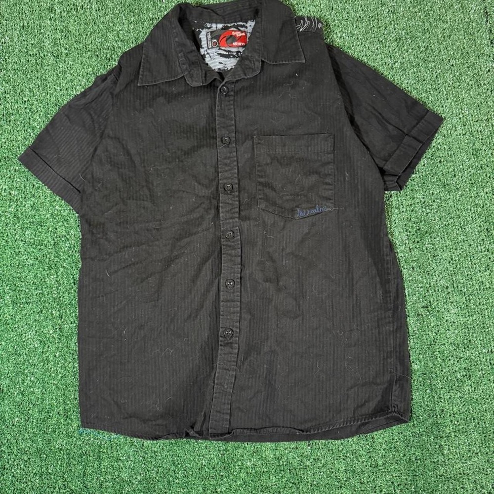 Vintage Ecko Unltd Black Pinstripe Short Sleeve Button Up Shirt Mens S SKU0199